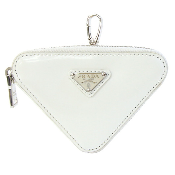 Prada Pouch 1TL433 White Leather Bag Charm Triangle Coin Case Women's PRADA - Picture 1 of 10